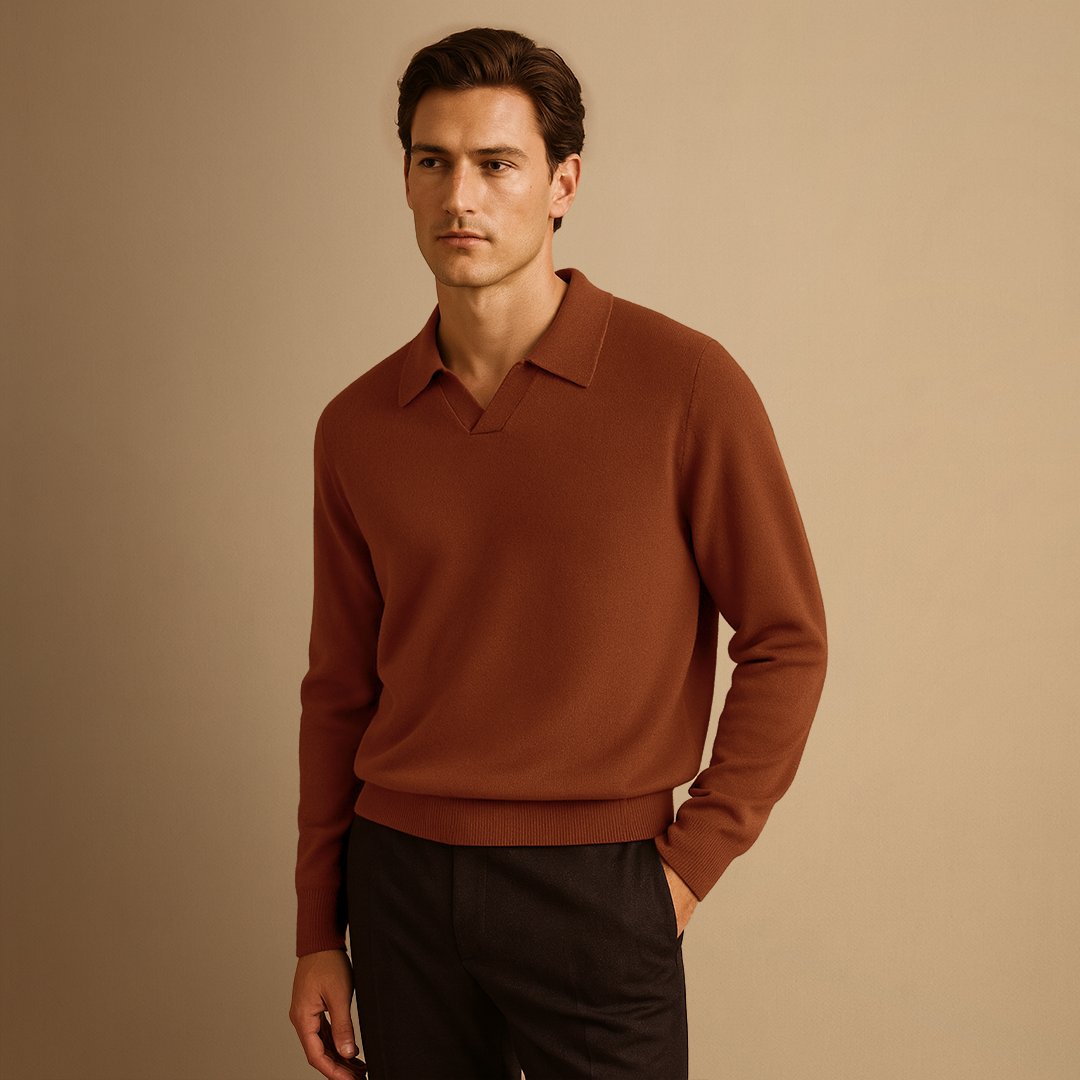 Men's Jumper Wool Open Collar Relaxed Fit Knitwear 2