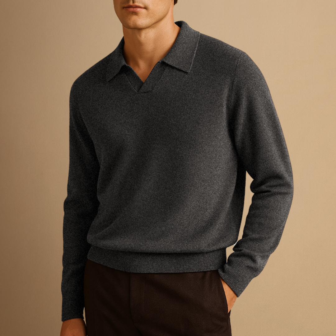 Men's Jumper Wool Open Collar Relaxed Fit Knitwear 4