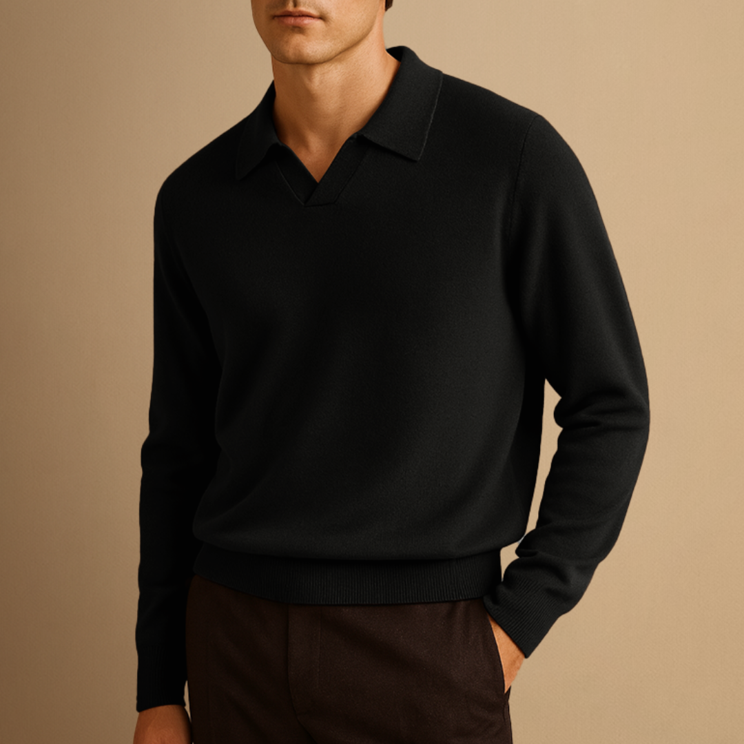Men's Jumper Wool Open Collar Relaxed Fit Knitwear 5