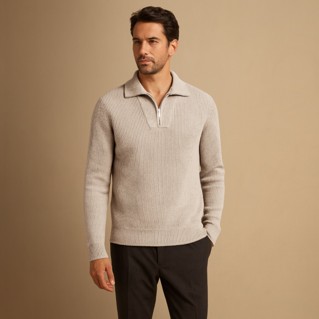 Men's Polo Jumper Ribbed Knit Blend 2