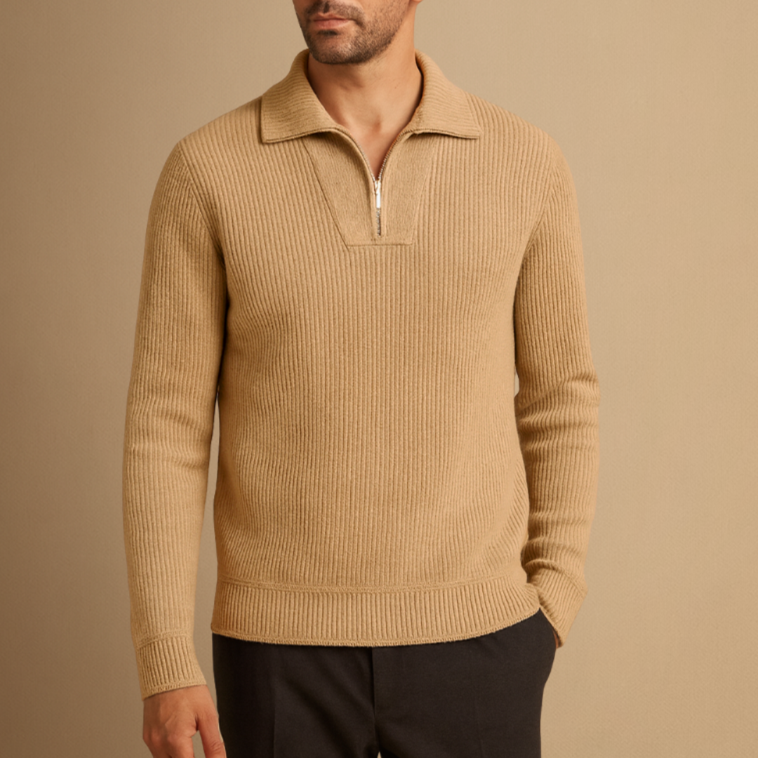 Men's Polo Jumper Ribbed Knit Blend 4
