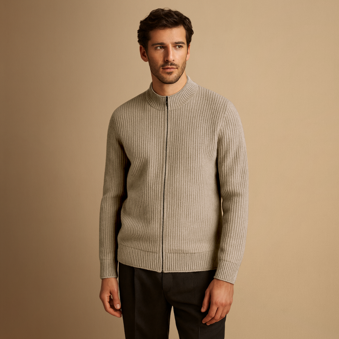 Men's Zip Up Cardigan Ribbed Knit Mock Neck Sweater 2