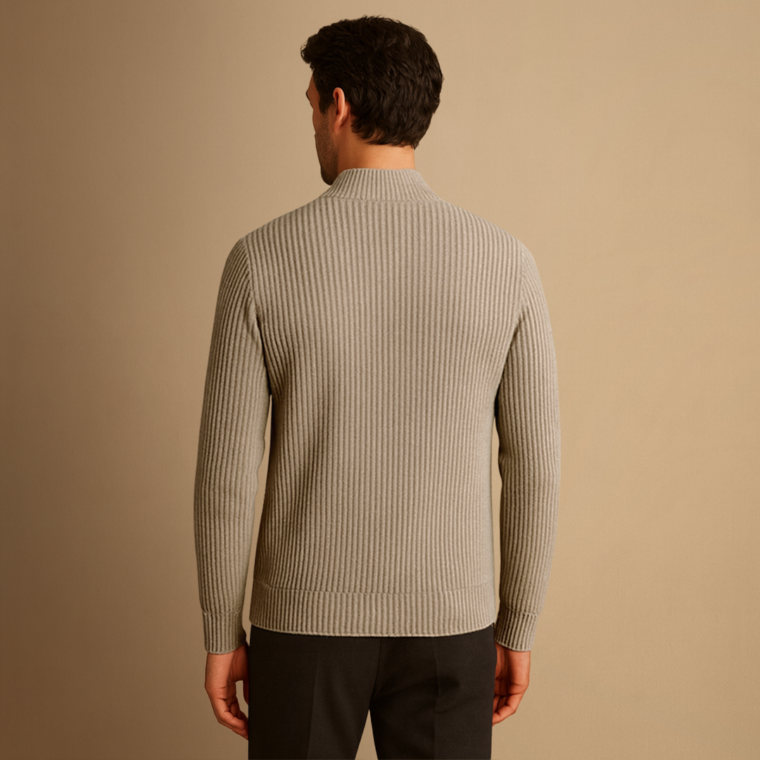 Men's Zip Up Cardigan Ribbed Knit Mock Neck Sweater 3