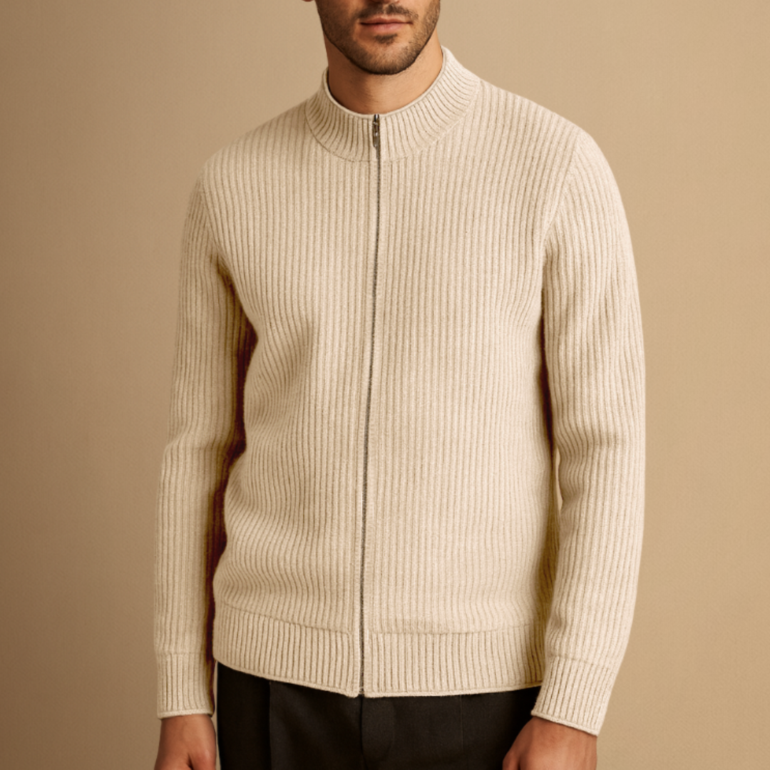 Men's Zip Up Cardigan Ribbed Knit Mock Neck Sweater 4