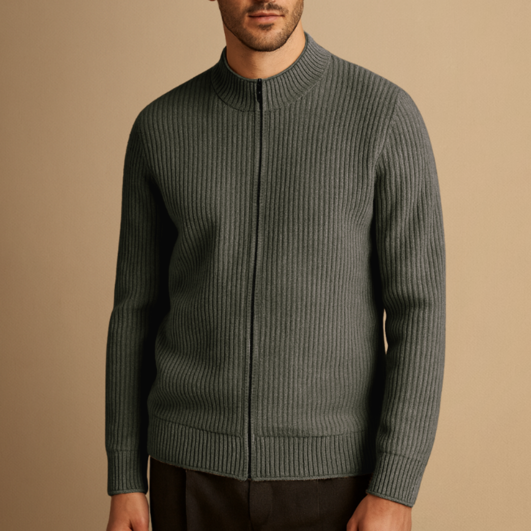 Men's Zip Up Cardigan Ribbed Knit Mock Neck Sweater 5