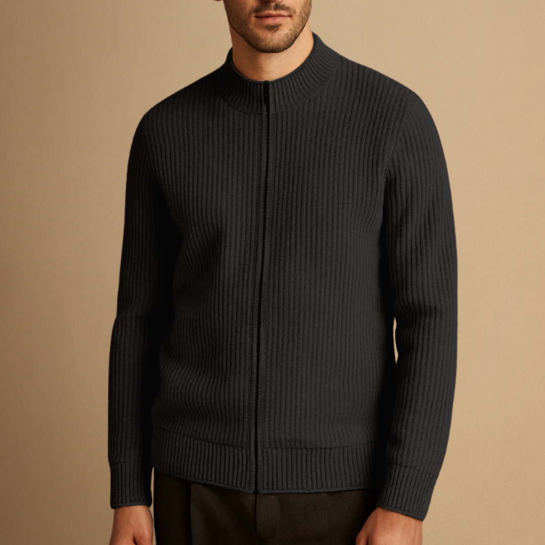 Men's Zip Up Cardigan Ribbed Knit Mock Neck Sweater 6