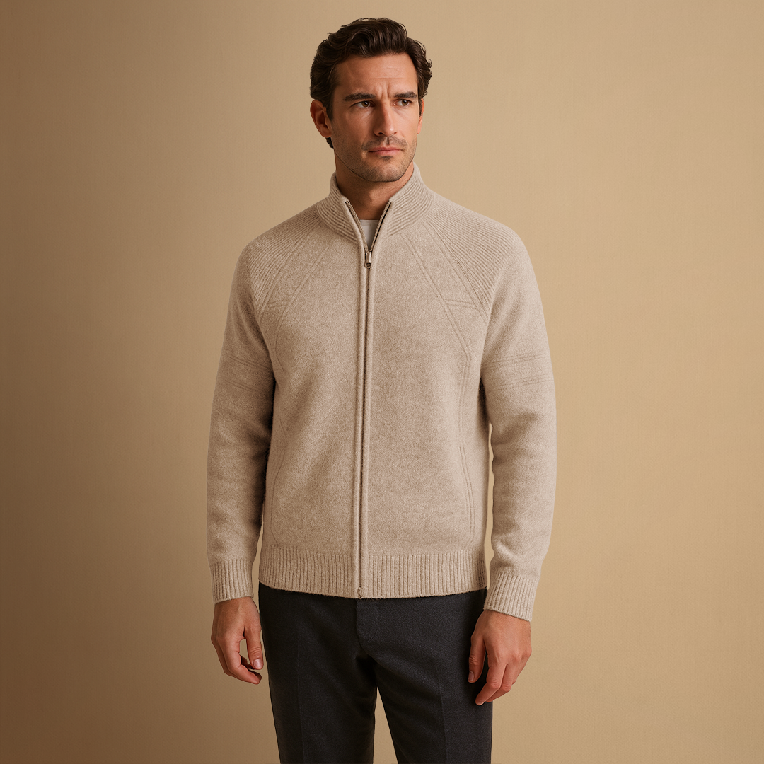 Men's Zip Up Cardigan Wool Relaxed Fit Full-Zip Knit Sweater 2