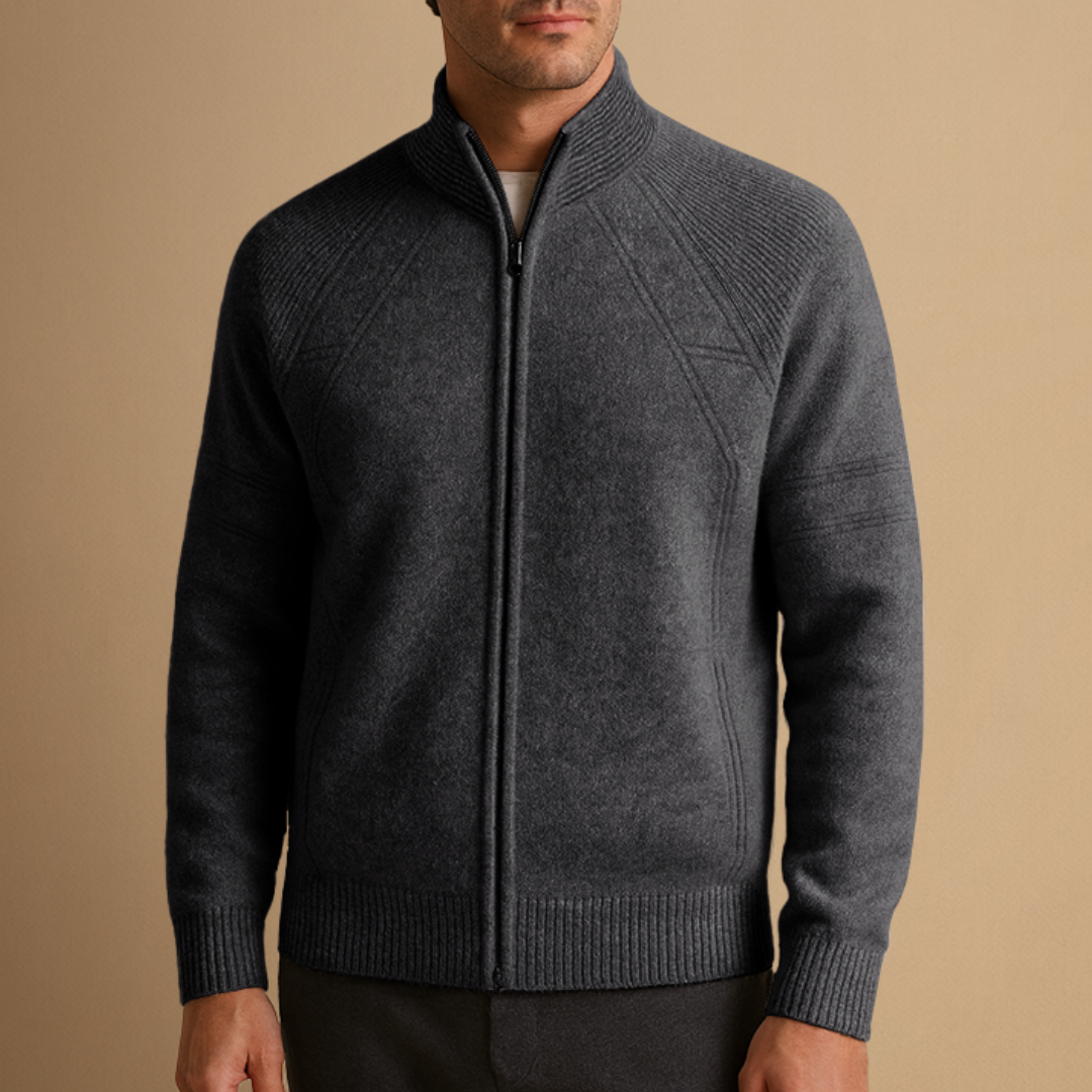 Men's Zip Up Cardigan Wool Relaxed Fit Full-Zip Knit Sweater 6