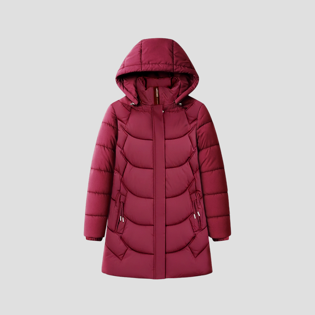 Women's Black Puffer Jacket Long Hooded Polyester Winter Coat 1