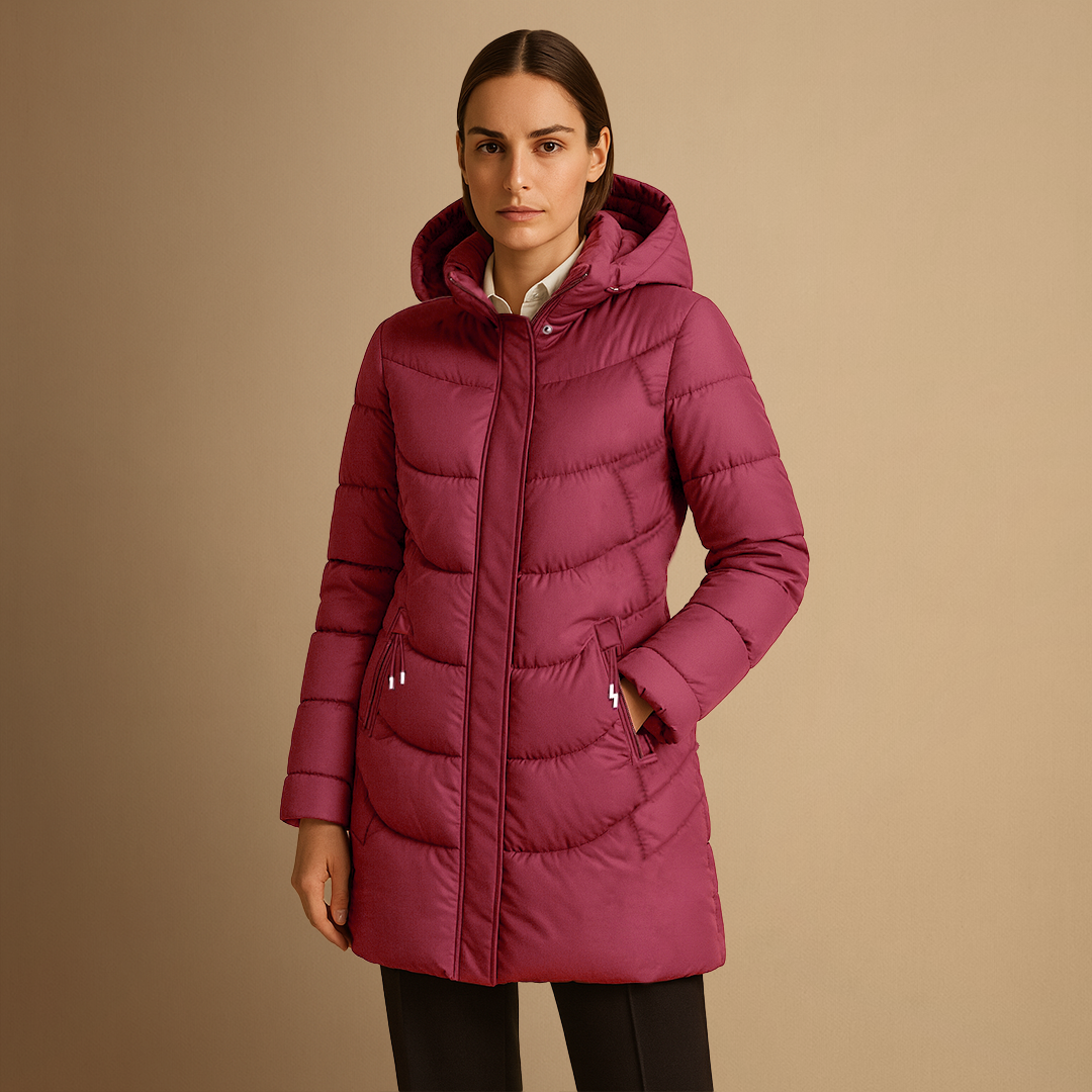 Women's Black Puffer Jacket Long Hooded Polyester Winter Coat 2