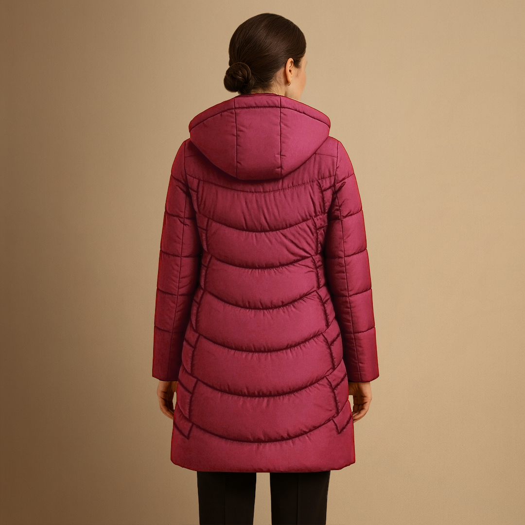 Women's Black Puffer Jacket Long Hooded Polyester Winter Coat 3