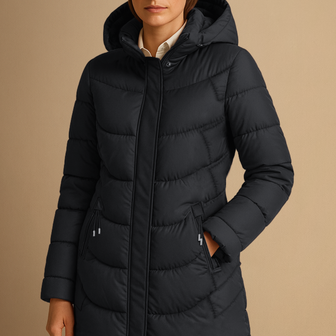 Women's Black Puffer Jacket Long Hooded Polyester Winter Coat 4