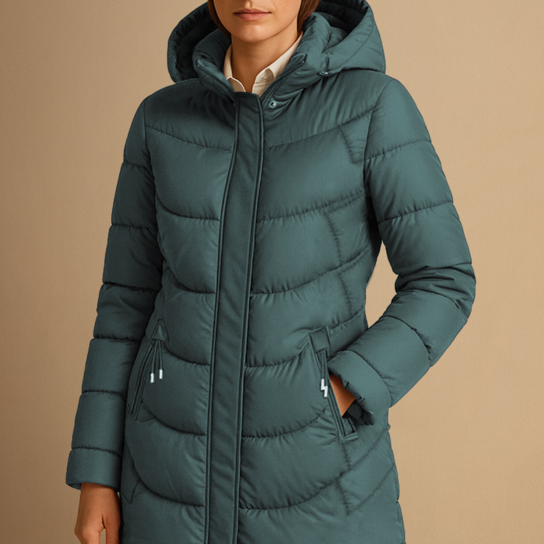 Women's Black Puffer Jacket Long Hooded Polyester Winter Coat 5