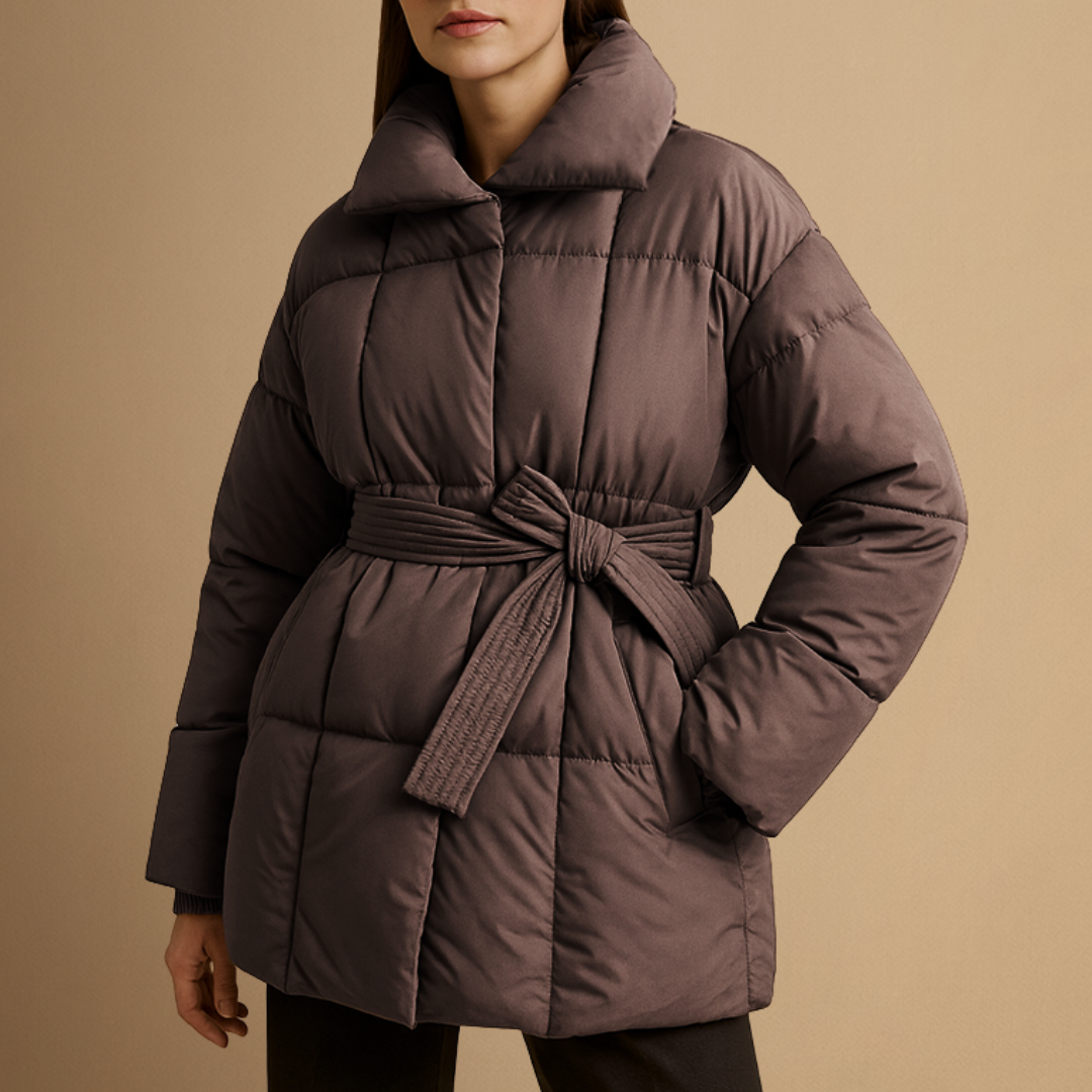Women's Puffer Jacket Quilted Insulated Belted Winter Coat 2