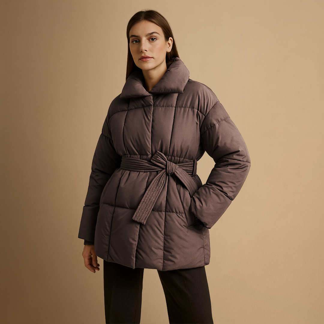Women's Puffer Jacket Quilted Insulated Belted Winter Coat 3