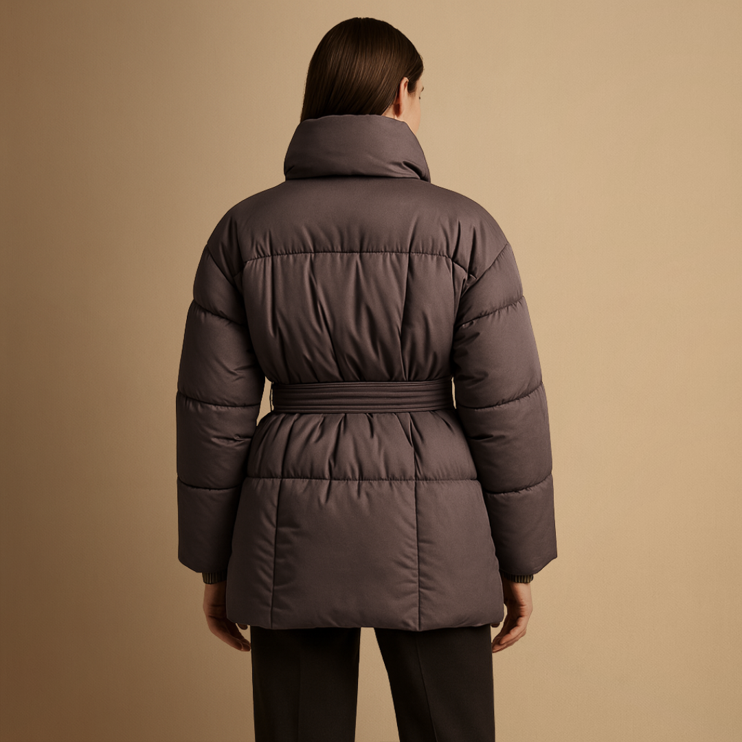 Women's Puffer Jacket Quilted Insulated Belted Winter Coat 4