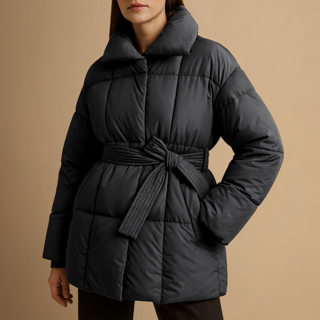 Women's Puffer Jacket Quilted Insulated Belted Winter Coat 5