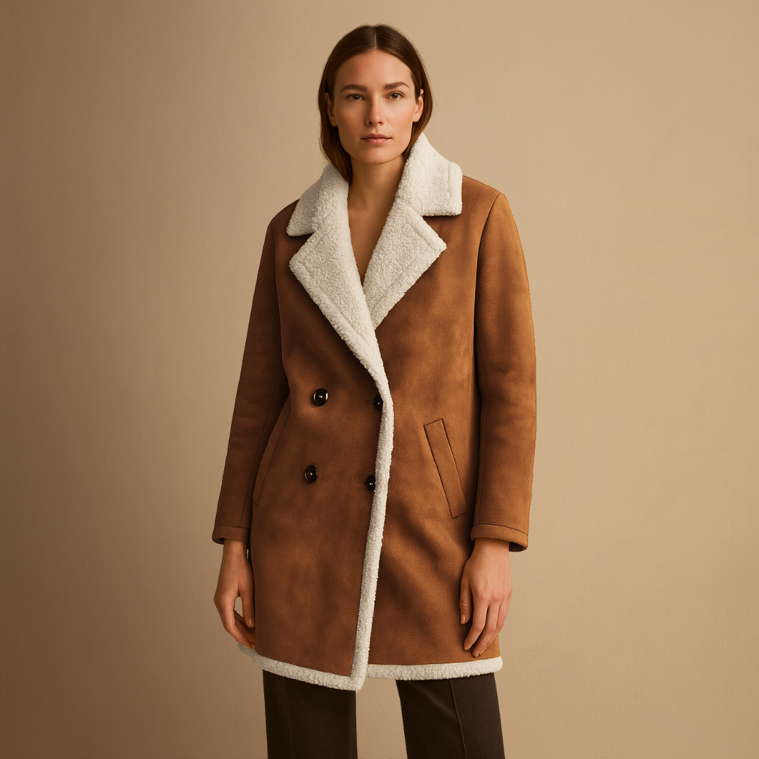 Women's Winter Coat Faux Suede Double-Breasted Long 2