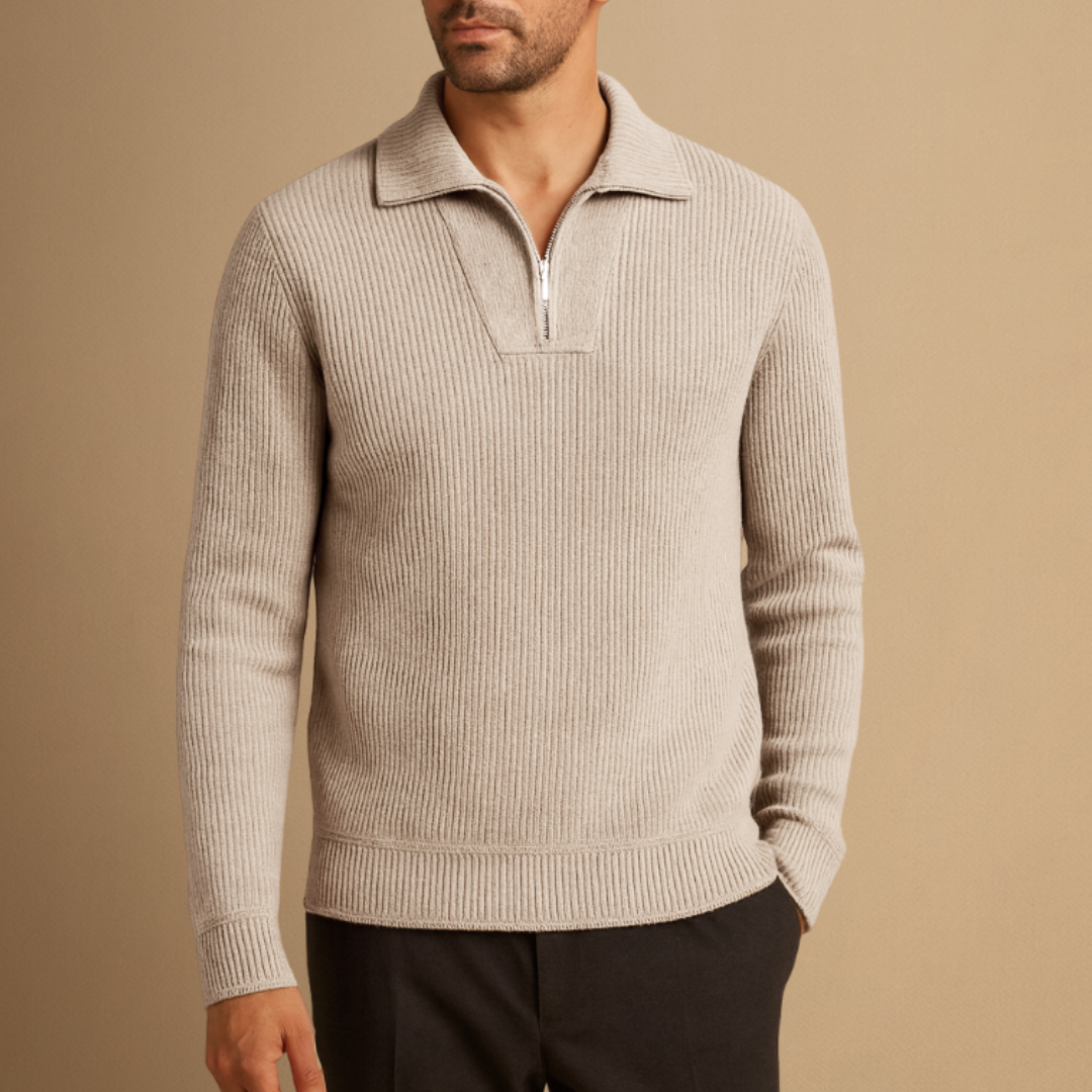 Men's Polo Jumper Ribbed Knit Blend 0