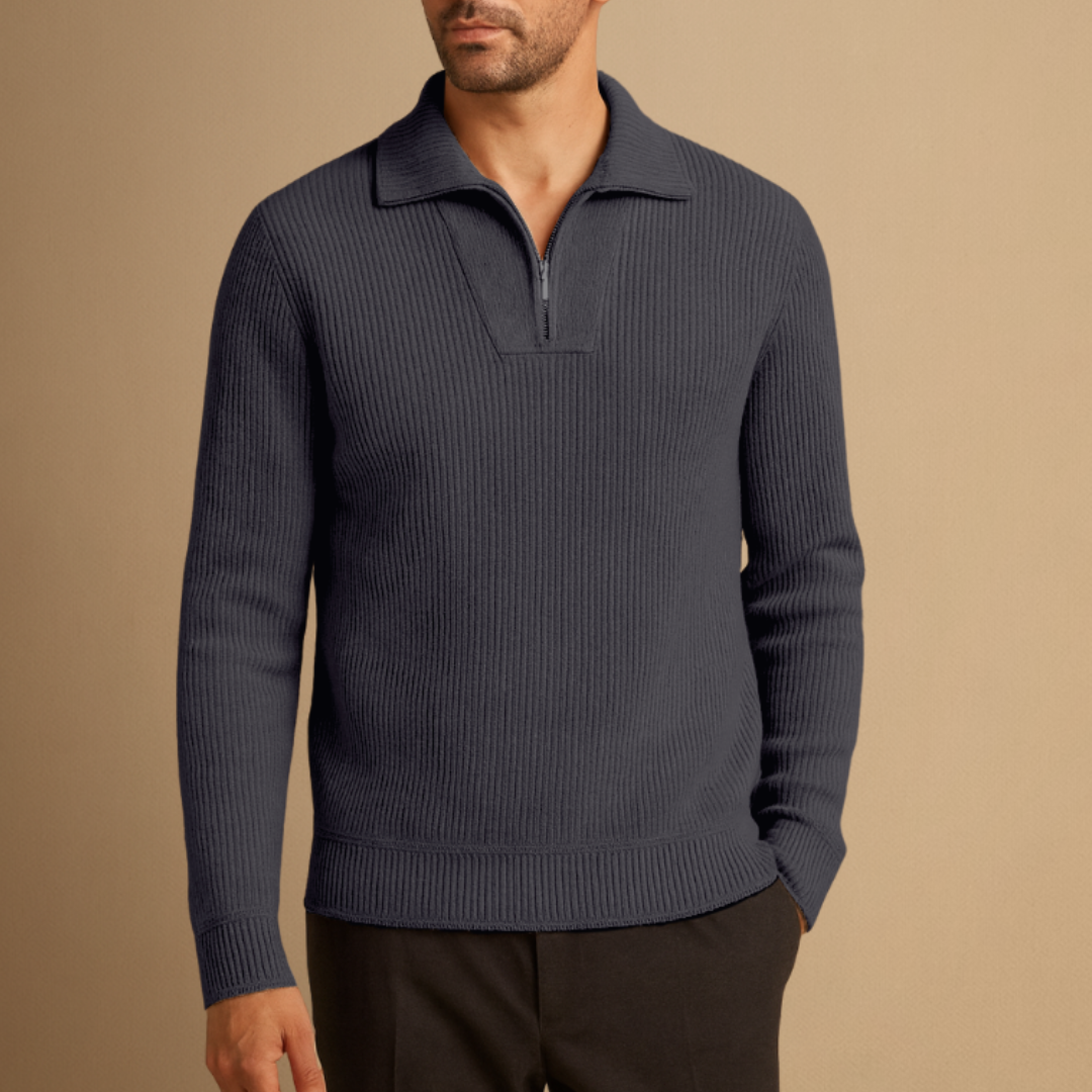 Men's Polo Jumper Ribbed Knit Blend 6