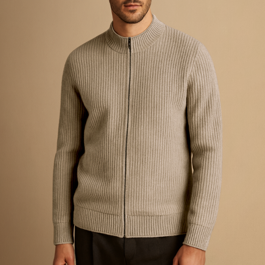 Men's Zip Up Cardigan Ribbed Knit Mock Neck Sweater 0