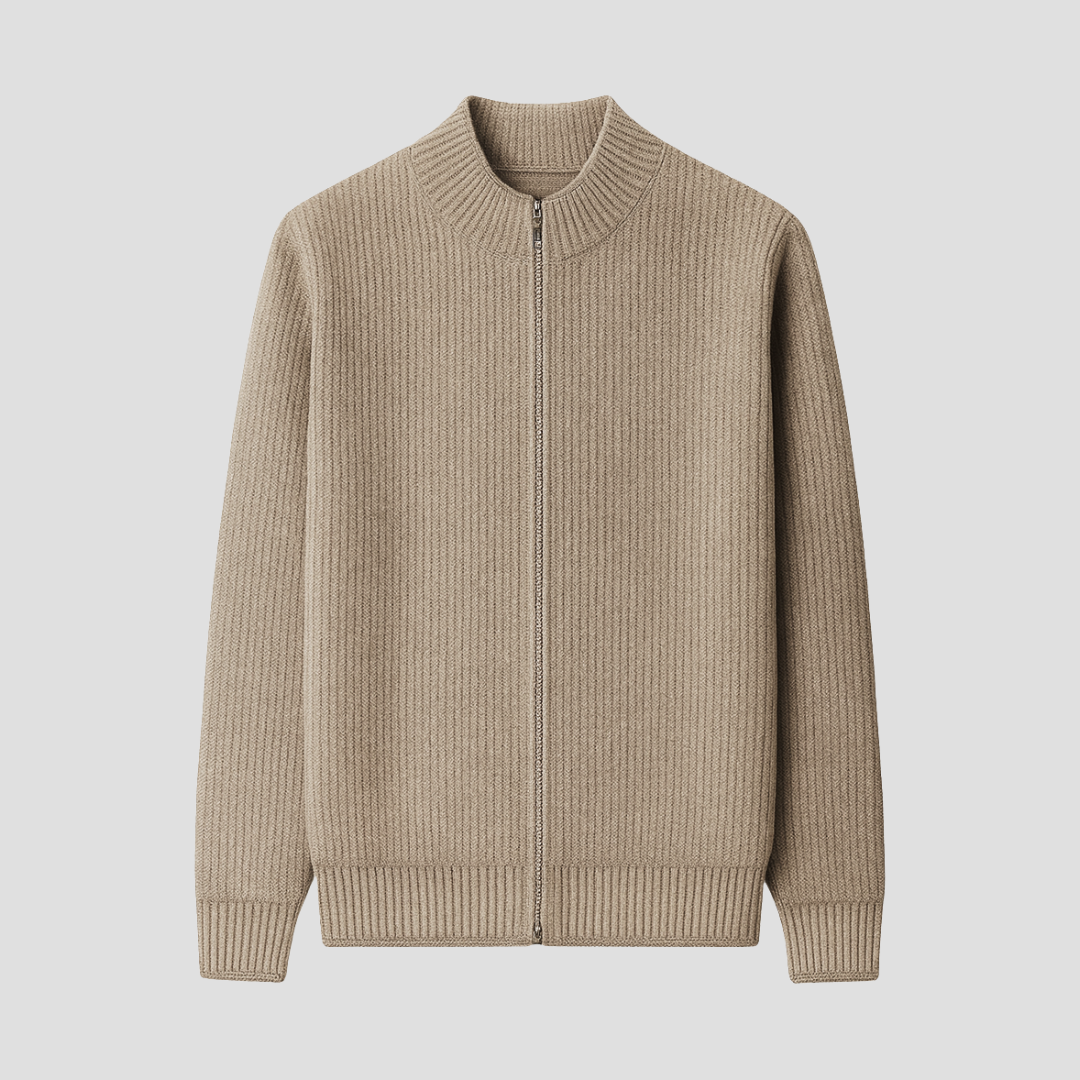 Men's Zip Up Cardigan Ribbed Knit Mock Neck Sweater 1