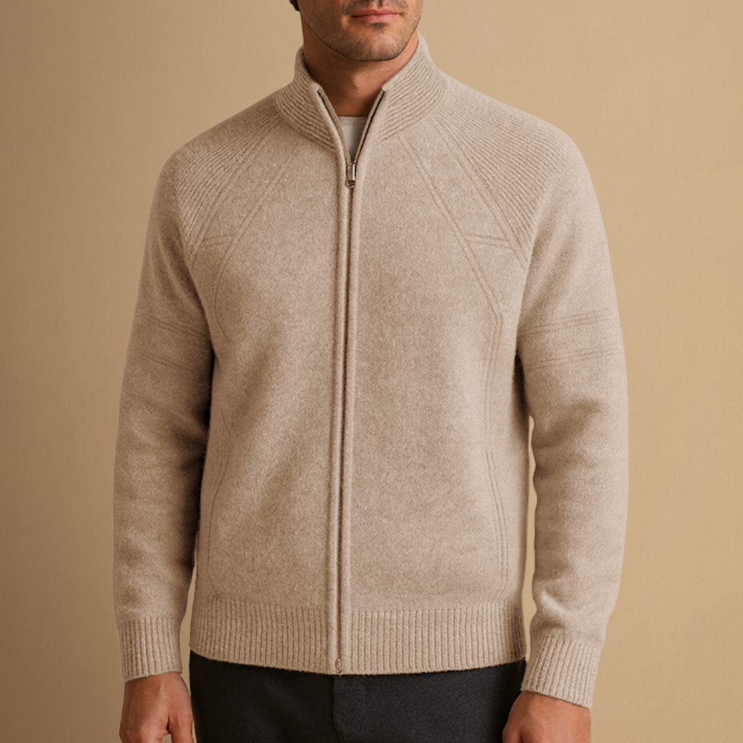 Men's Zip Up Cardigan Wool Relaxed Fit Full-Zip Knit Sweater 0