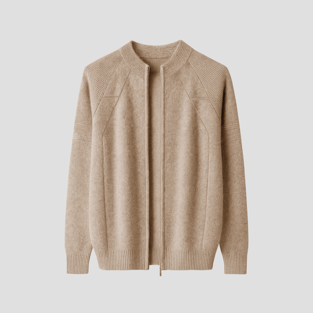 Men's Zip Up Cardigan Wool Relaxed Fit Full-Zip Knit Sweater 1