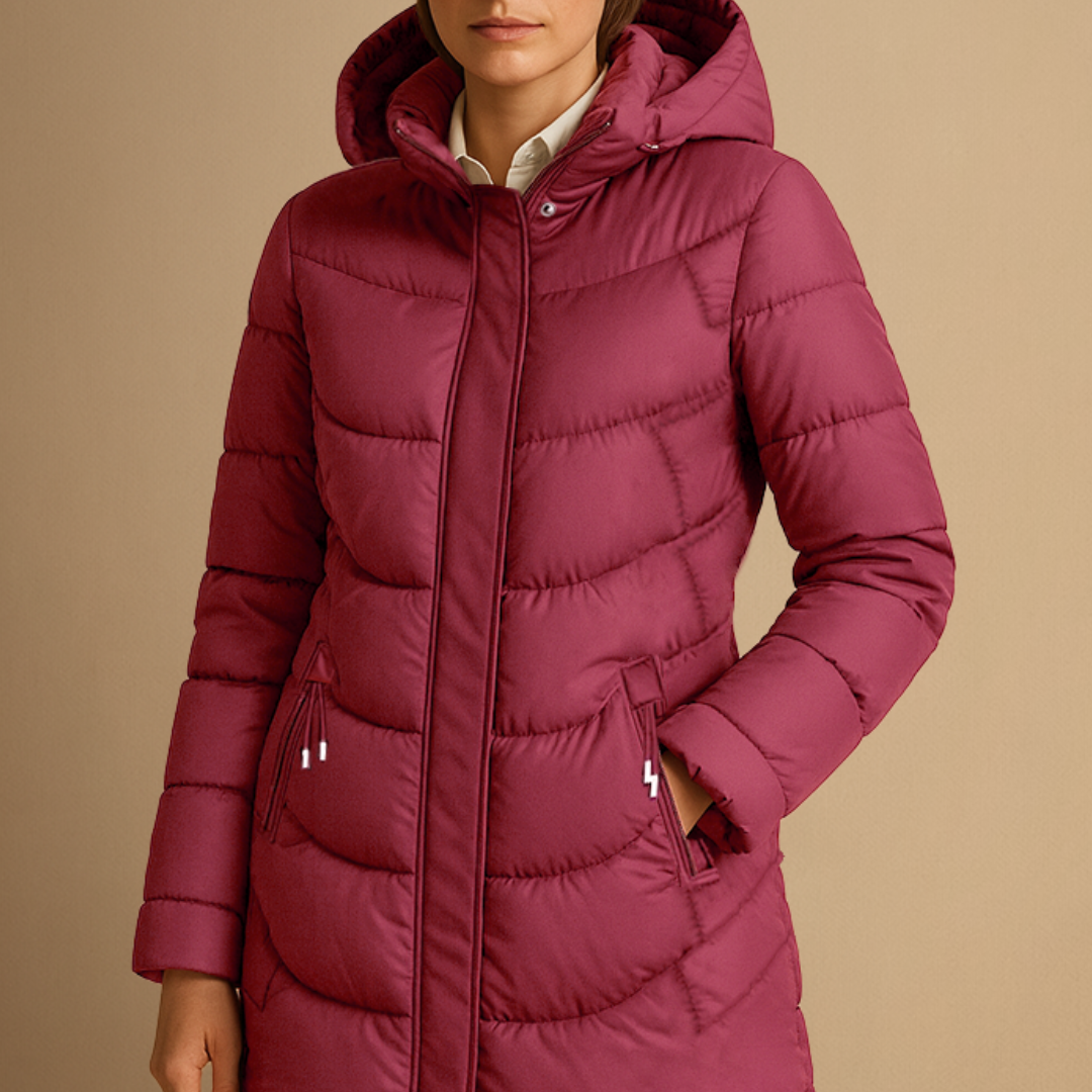 Women's Black Puffer Jacket Long Hooded Polyester Winter Coat 0