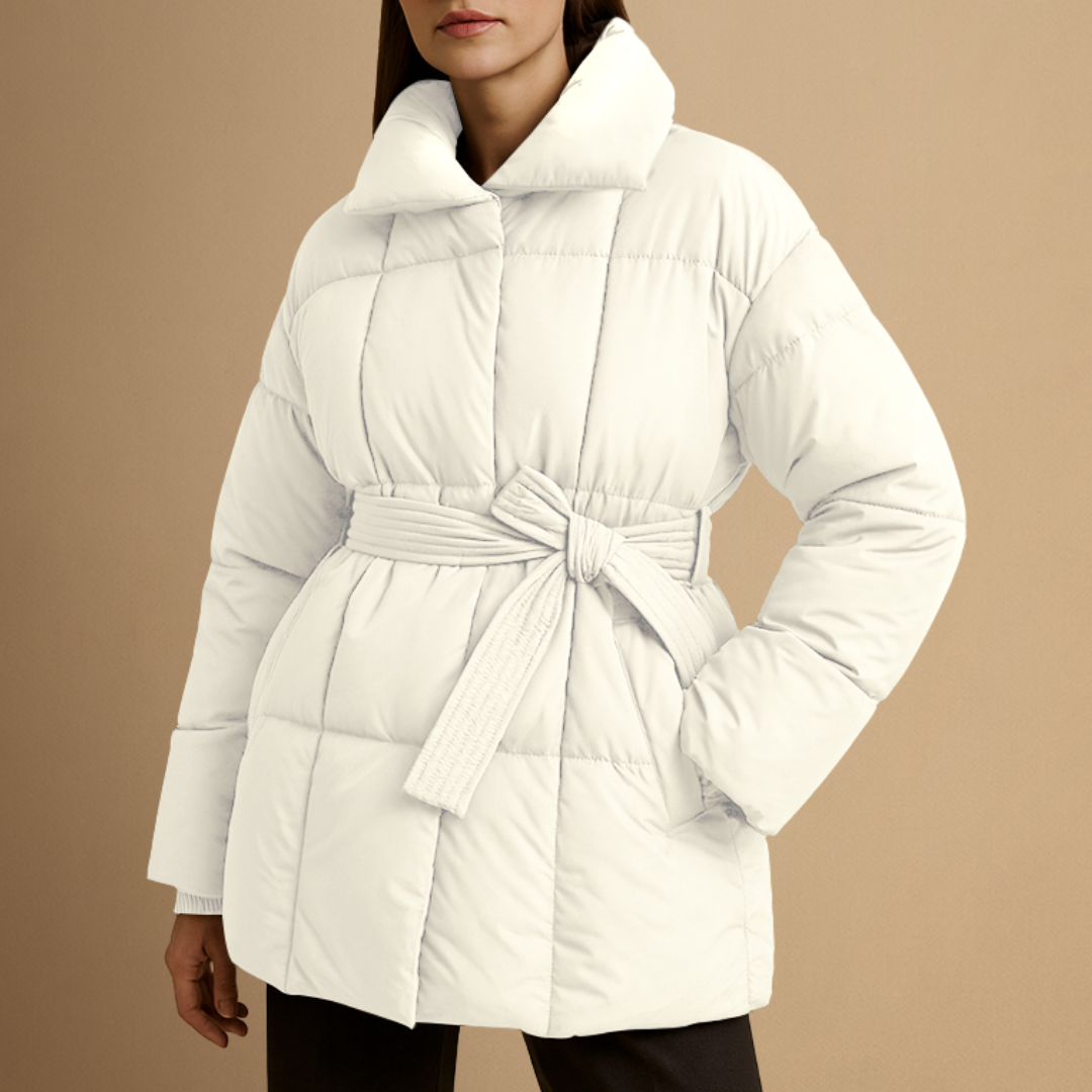 Women's Puffer Jacket Quilted Insulated Belted Winter Coat 0