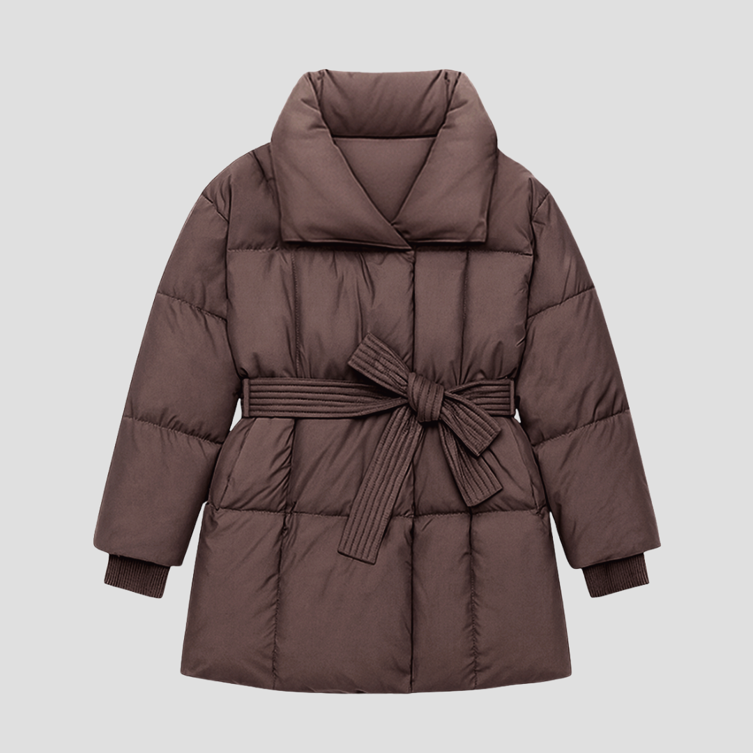Women's Puffer Jacket Quilted Insulated Belted Winter Coat 1