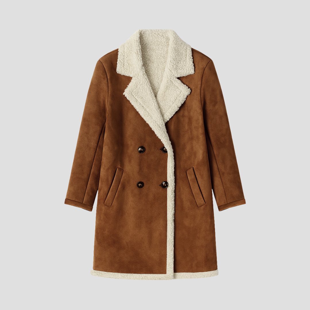 Women's Winter Coat Faux Suede Double-Breasted Long 1