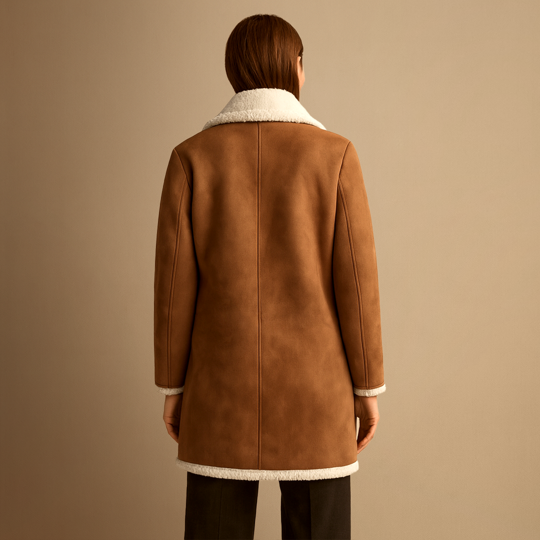Women's Winter Coat Faux Suede Double-Breasted Long 3